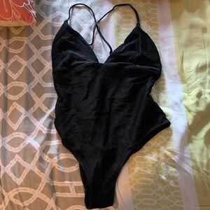 H&M Ribbed Black Criss Cross Strappy One-Piece Swimsuit